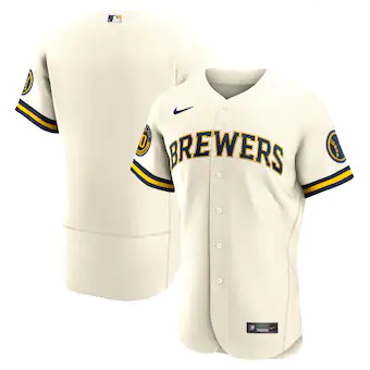 mens nike cream milwaukee brewers home authentic team jerse